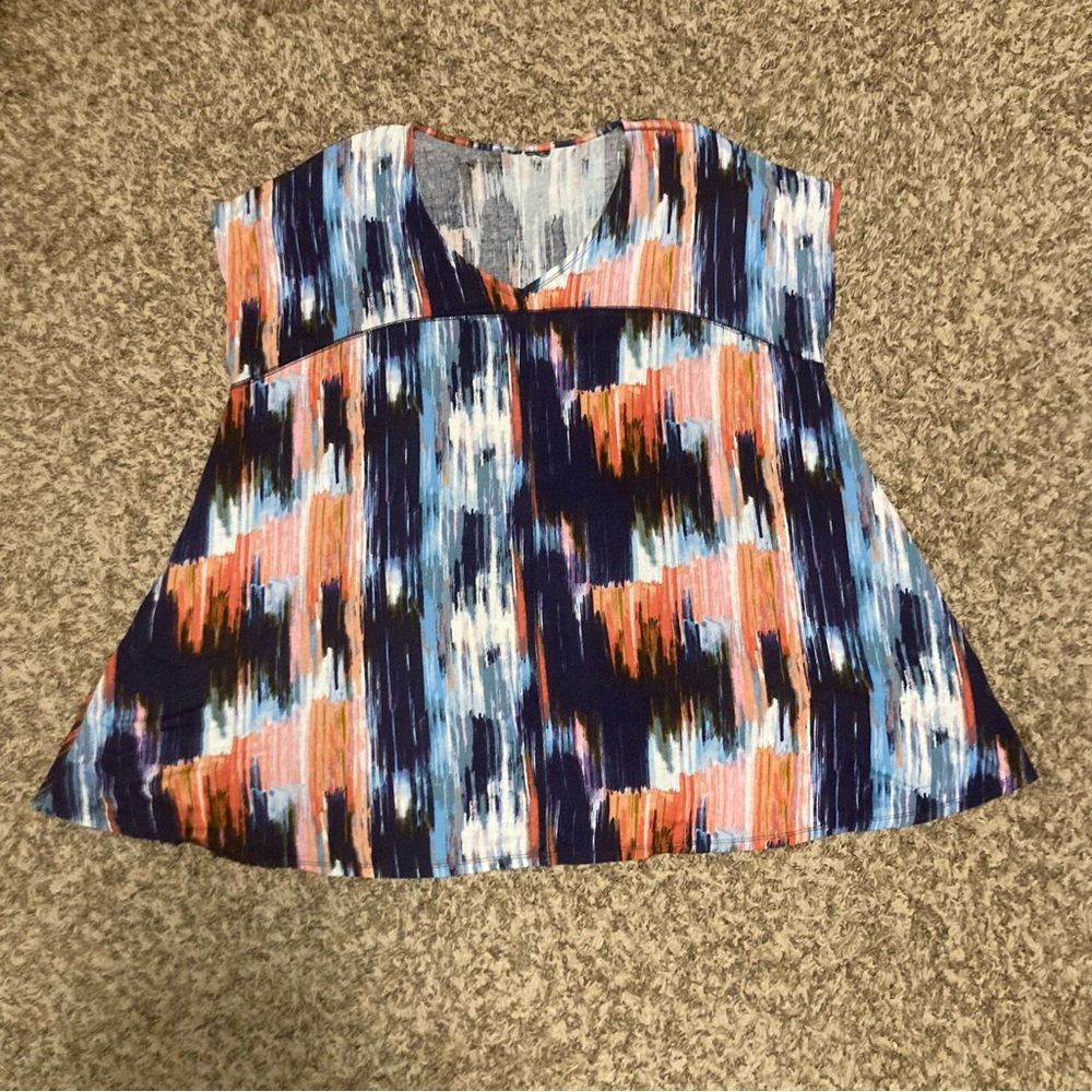 3/$15 - Blue & Orange Abstract Women's Sleeveless Top, Size 2X